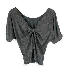 Xhilaration L Large Blouse Crop Top Twisted Bow Back Gray Shiny Fabric Juniors